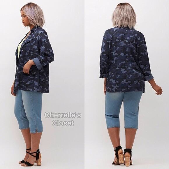 Lane Bryant Camo Anorak Jacket Blue Lyocell Military Grunge Plus Size 18/20 2X - Picture 7 of 8